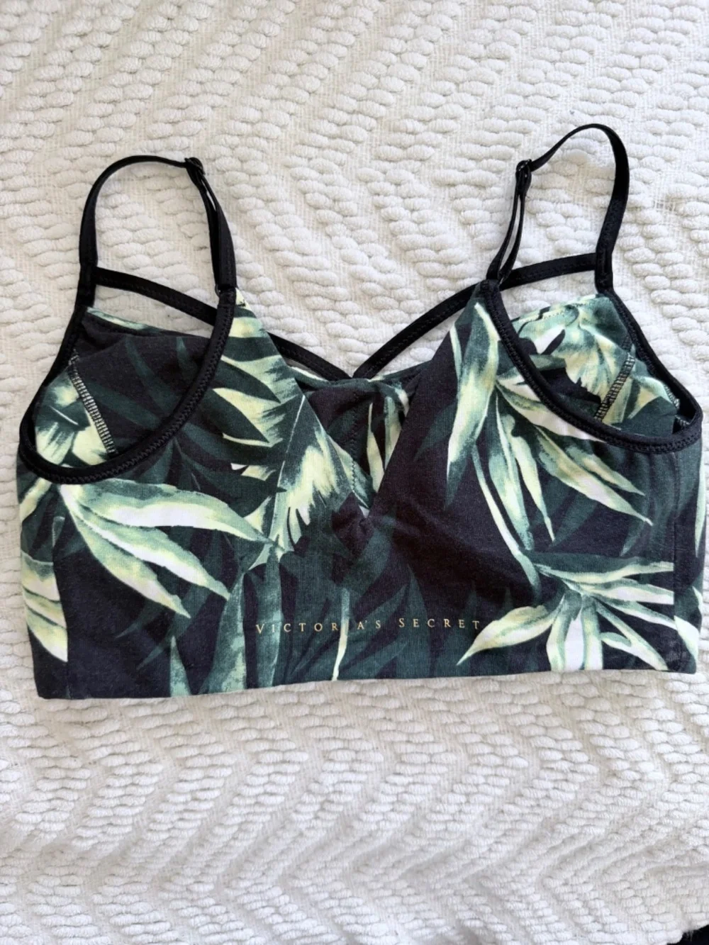 Victoria's Secret Tropical Palm Leaf Sports Bra Strappy Racerback Yoga Gym Small